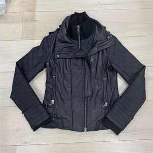 Ashley B Hooded Leather Moto Jacket